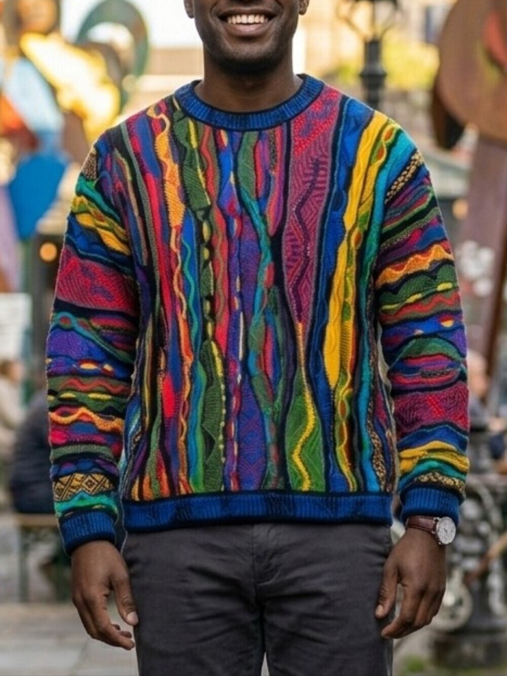 Coogi Knit Woven 3D Multicolor Rainbow Sweater Shirt